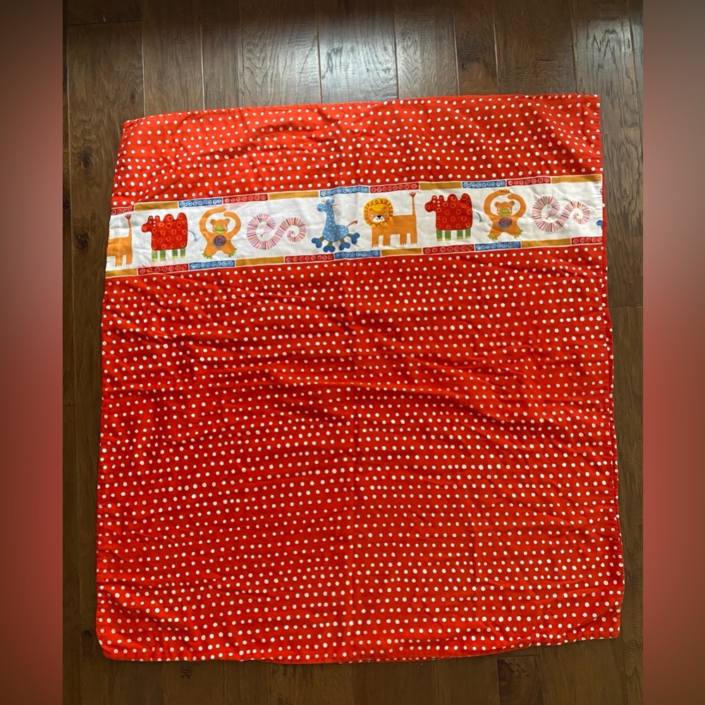 Red Polka Dot Baby Blanket with Animal Print
